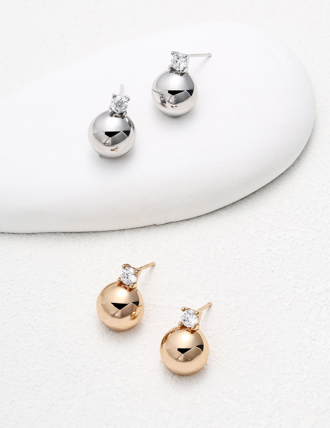 Gold Ball Stud Earrings with Diamond Accent
