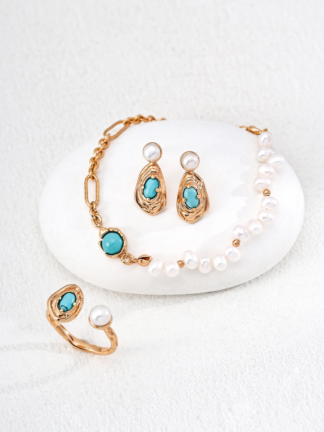 Lava Turquoise Pearl Open Ring