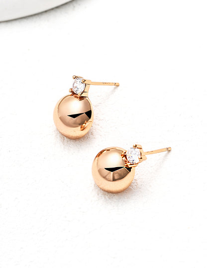 Gold Ball Stud Earrings with Diamond Accent