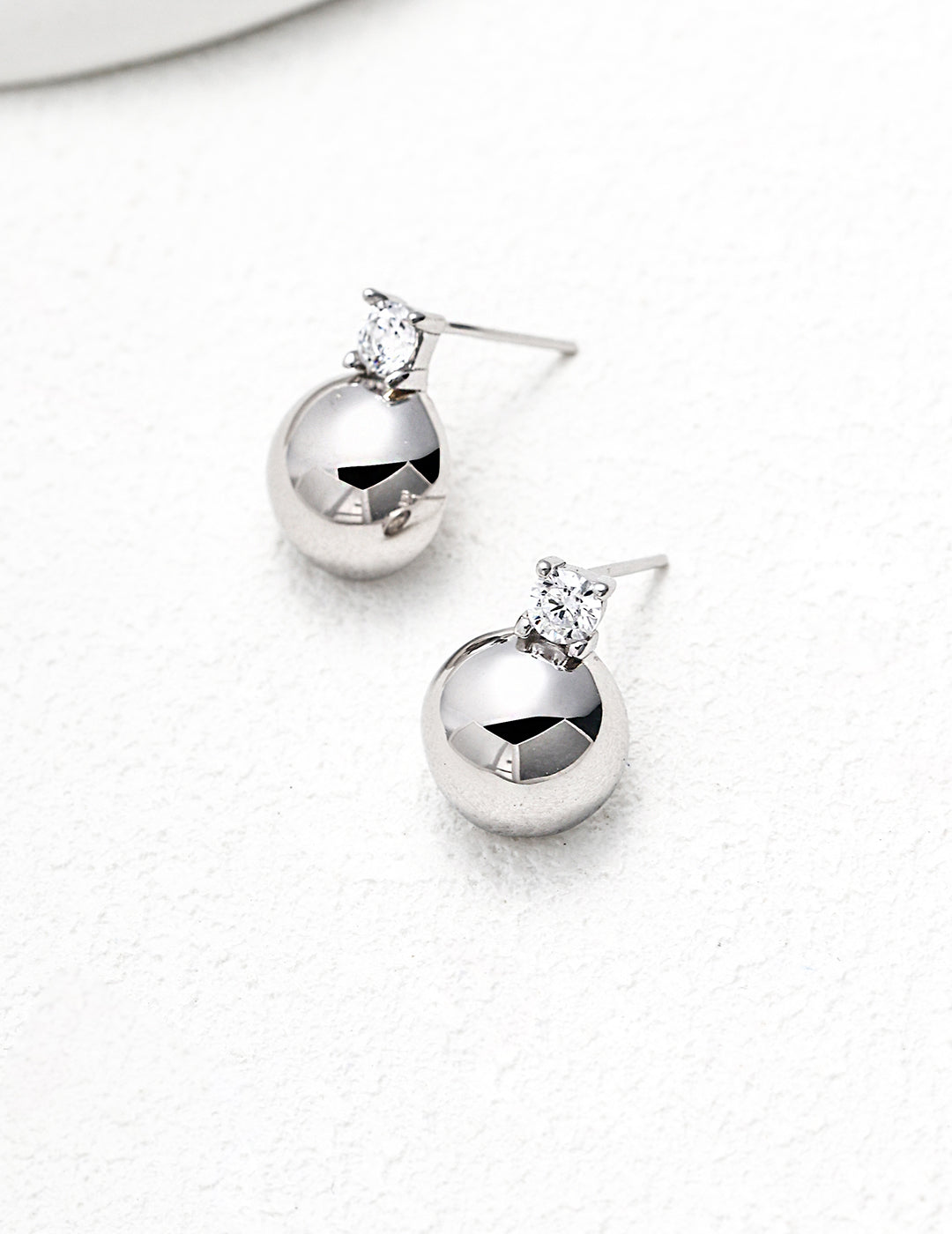 Gold Ball Stud Earrings with Diamond Accent