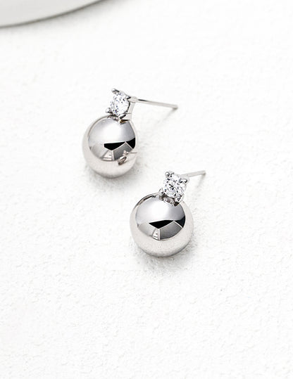 Gold Ball Stud Earrings with Diamond Accent