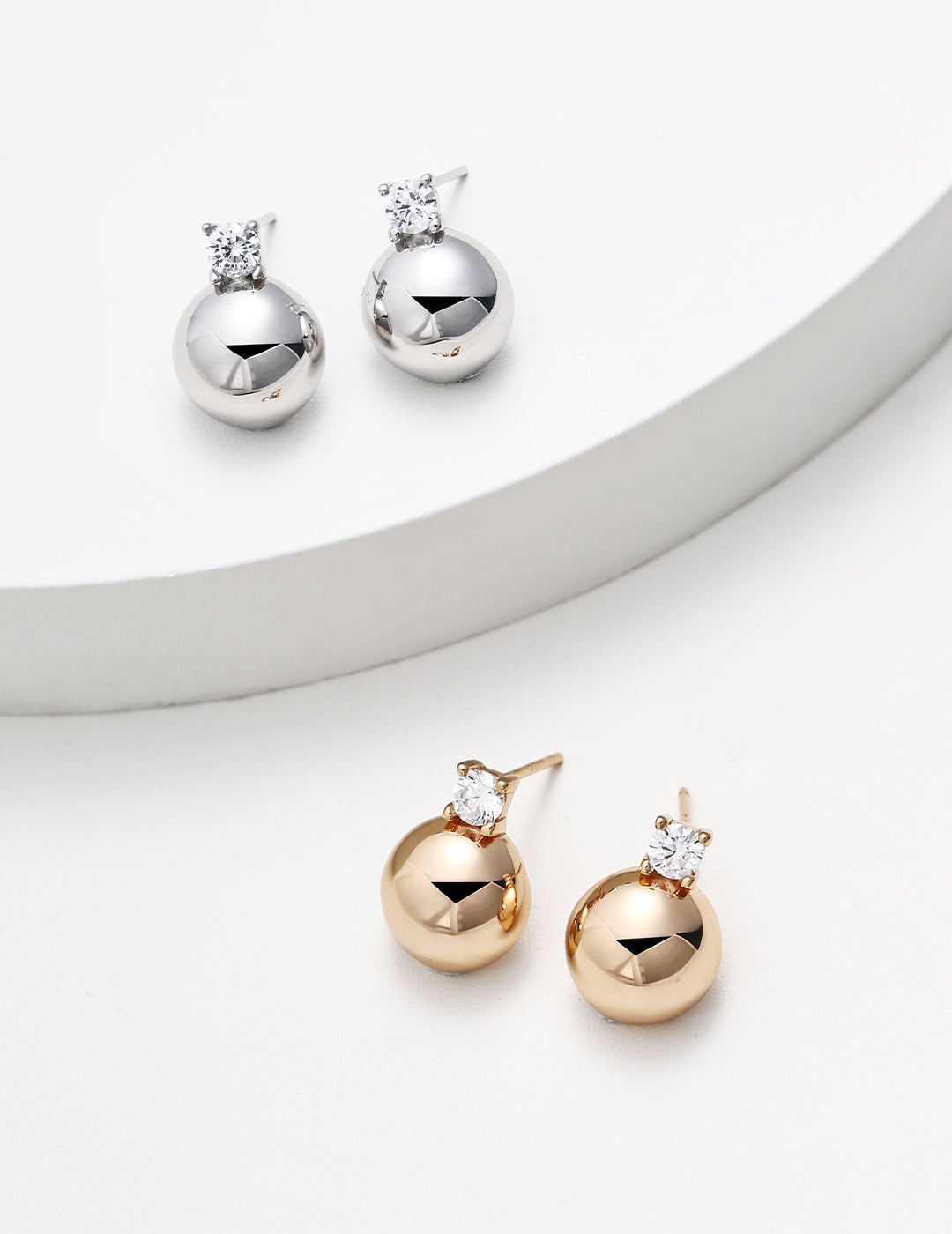 Gold Ball Stud Earrings with Diamond Accent