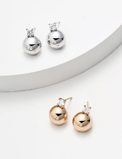 Gold Ball Stud Earrings with Diamond Accent
