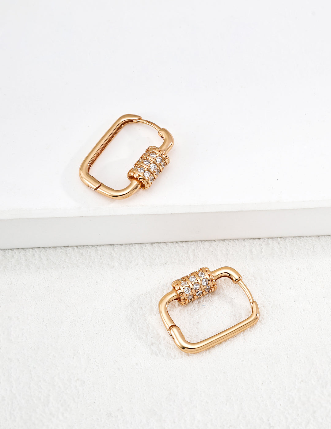 Square Gold Hoop Earrings with Diamond Detail