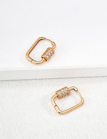 Square Gold Hoop Earrings with Diamond Detail