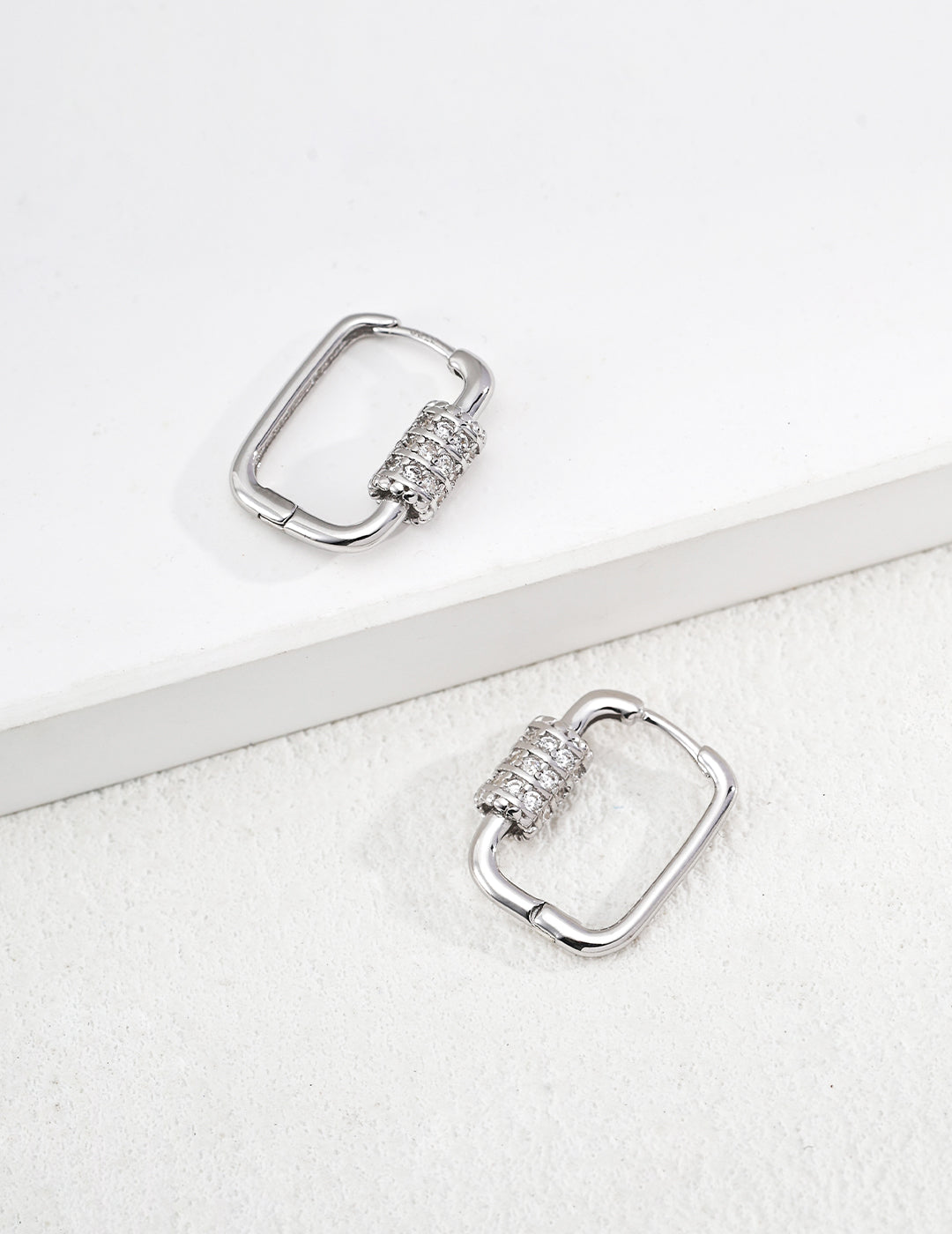 Square Gold Hoop Earrings with Diamond Detail