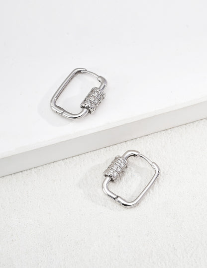 Square Gold Hoop Earrings with Diamond Detail