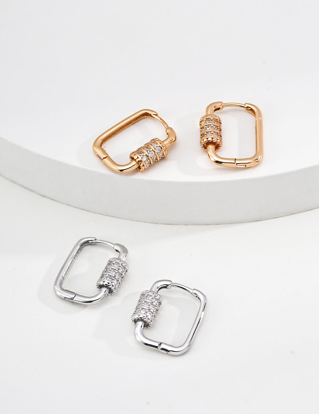 Square Gold Hoop Earrings with Diamond Detail