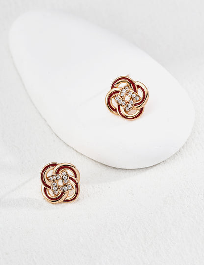 Vintage Gold Knot Stud Earrings with Crystal Detail
