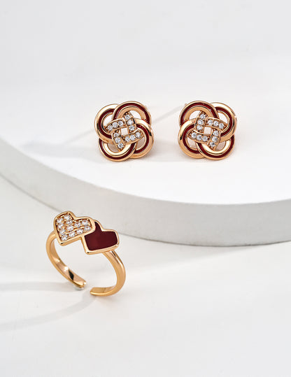 Vintage Gold Knot Stud Earrings with Crystal Detail