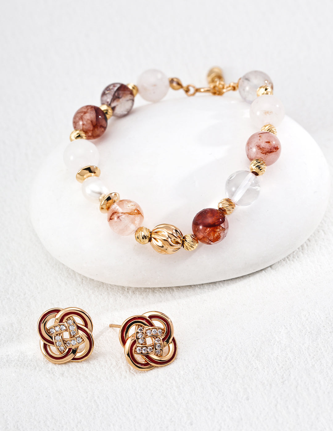 Vintage Gold Knot Stud Earrings with Crystal Detail