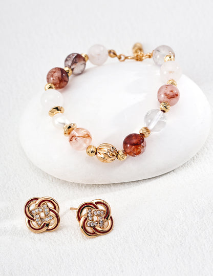 Vintage Gold Knot Stud Earrings with Crystal Detail