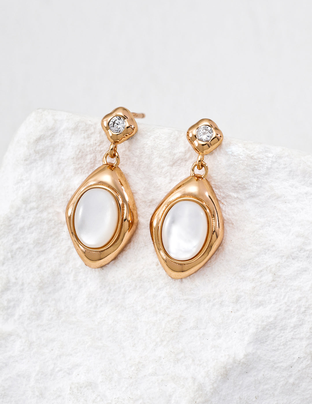 Gold Drop Earrings with Mother of Pearl