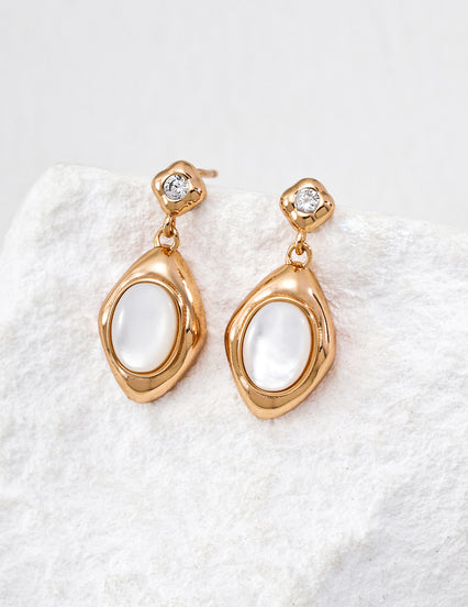 Gold Drop Earrings with Mother of Pearl