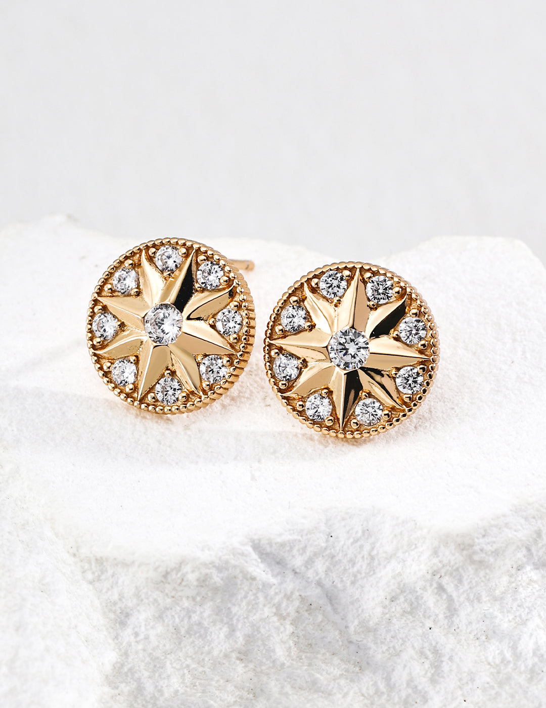 Vintage Sunburst Stud Earrings with Crystals