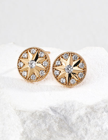 Vintage Sunburst Stud Earrings with Crystals