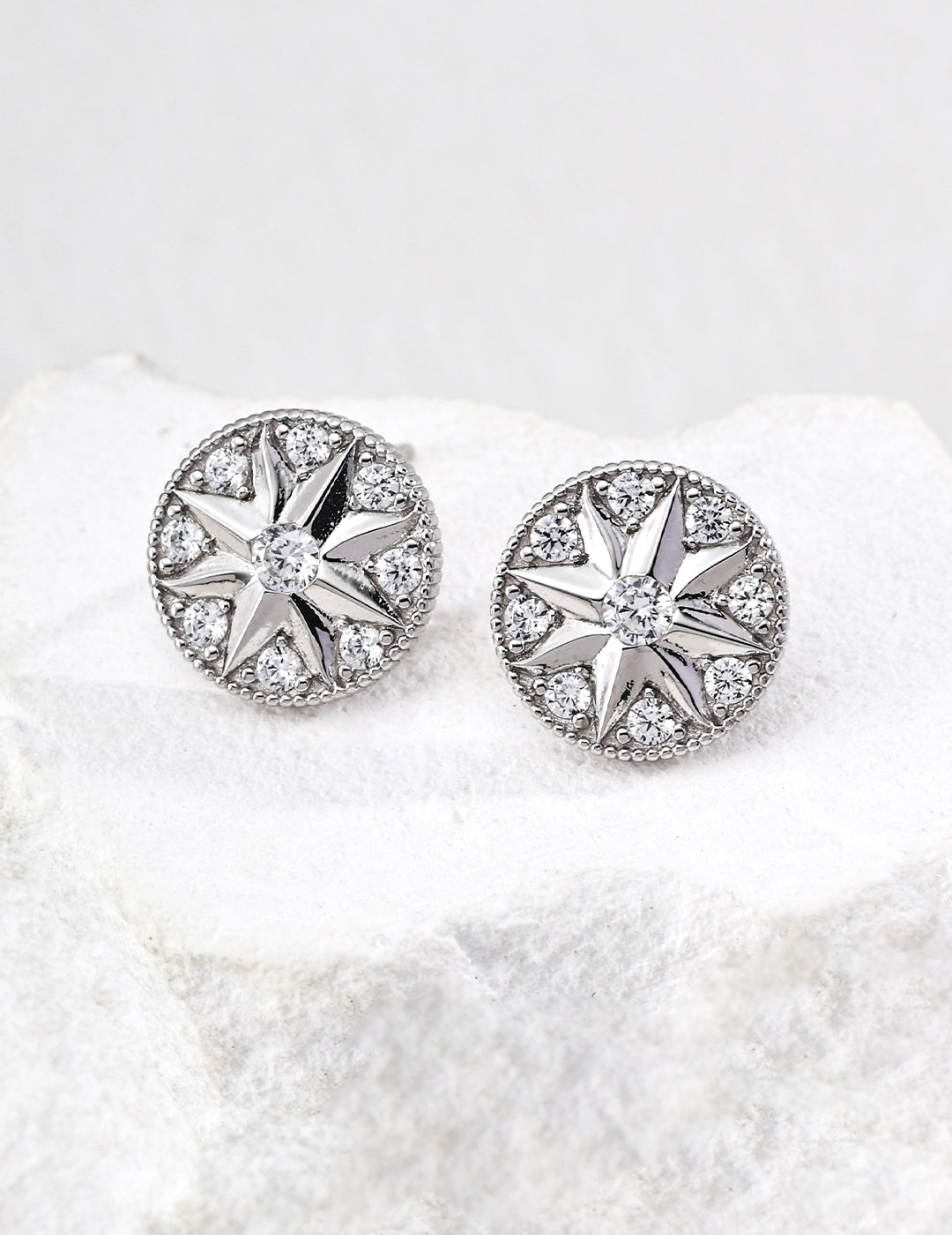 Vintage Sunburst Stud Earrings with Crystals