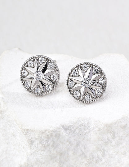 Vintage Sunburst Stud Earrings with Crystals