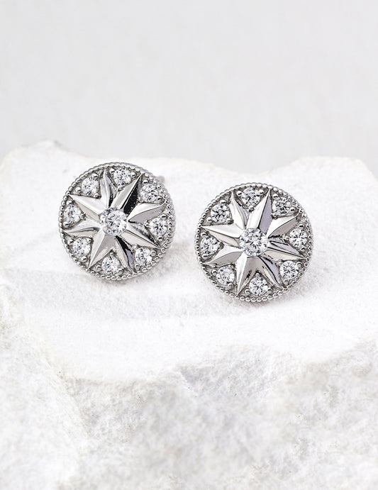 Vintage Sunburst Stud Earrings with Crystals