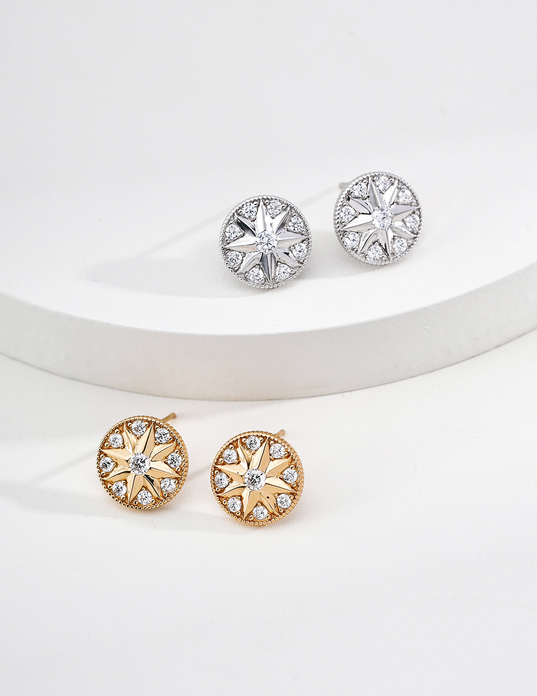 Vintage Sunburst Stud Earrings with Crystals