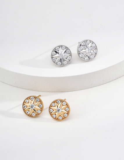 Vintage Sunburst Stud Earrings with Crystals