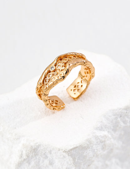 Molten Gold Statement Ring with Crystal Detail