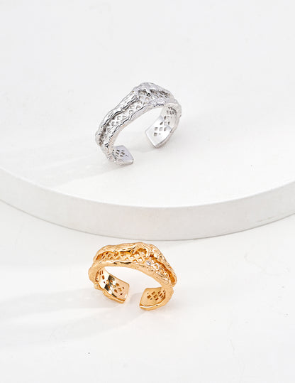 Molten Gold Statement Ring with Crystal Detail
