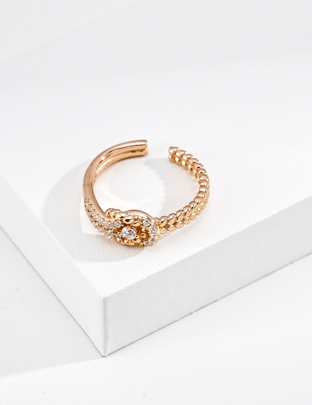 Vintage Gold Open Ring with Zircon Accent