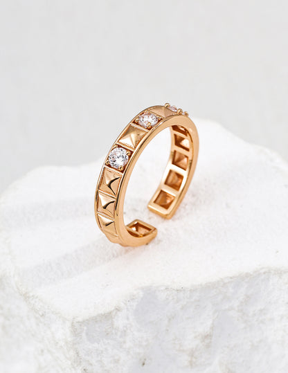 Geometric Zircon Open Ring with Stud Detail