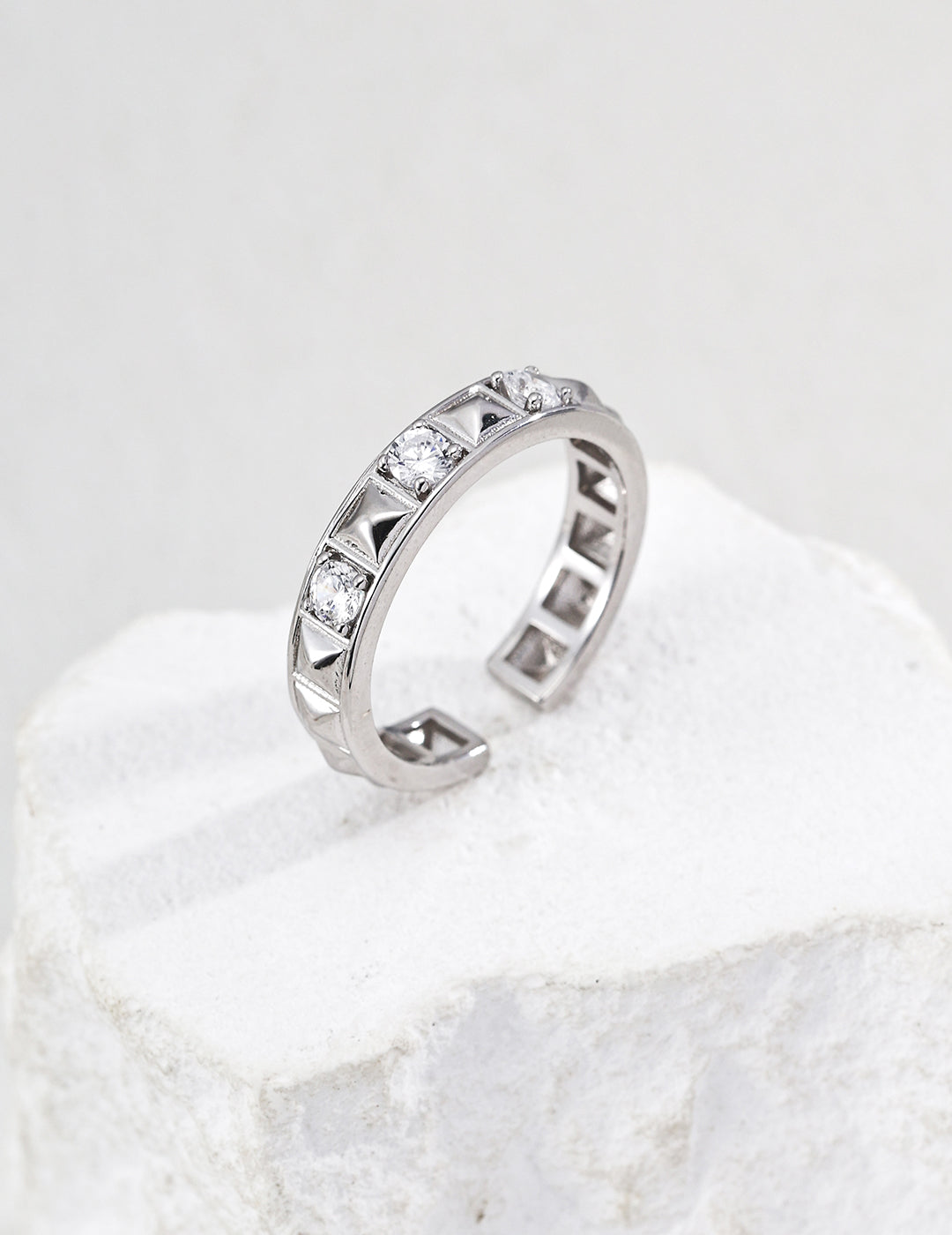 Geometric Zircon Open Ring with Stud Detail