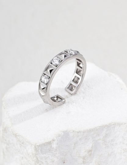 Geometric Zircon Open Ring with Stud Detail
