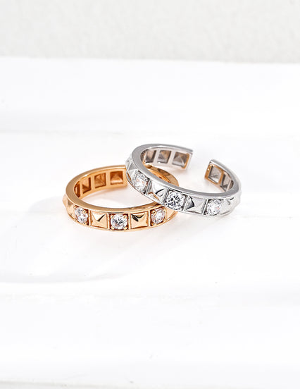 Geometric Zircon Open Ring with Stud Detail