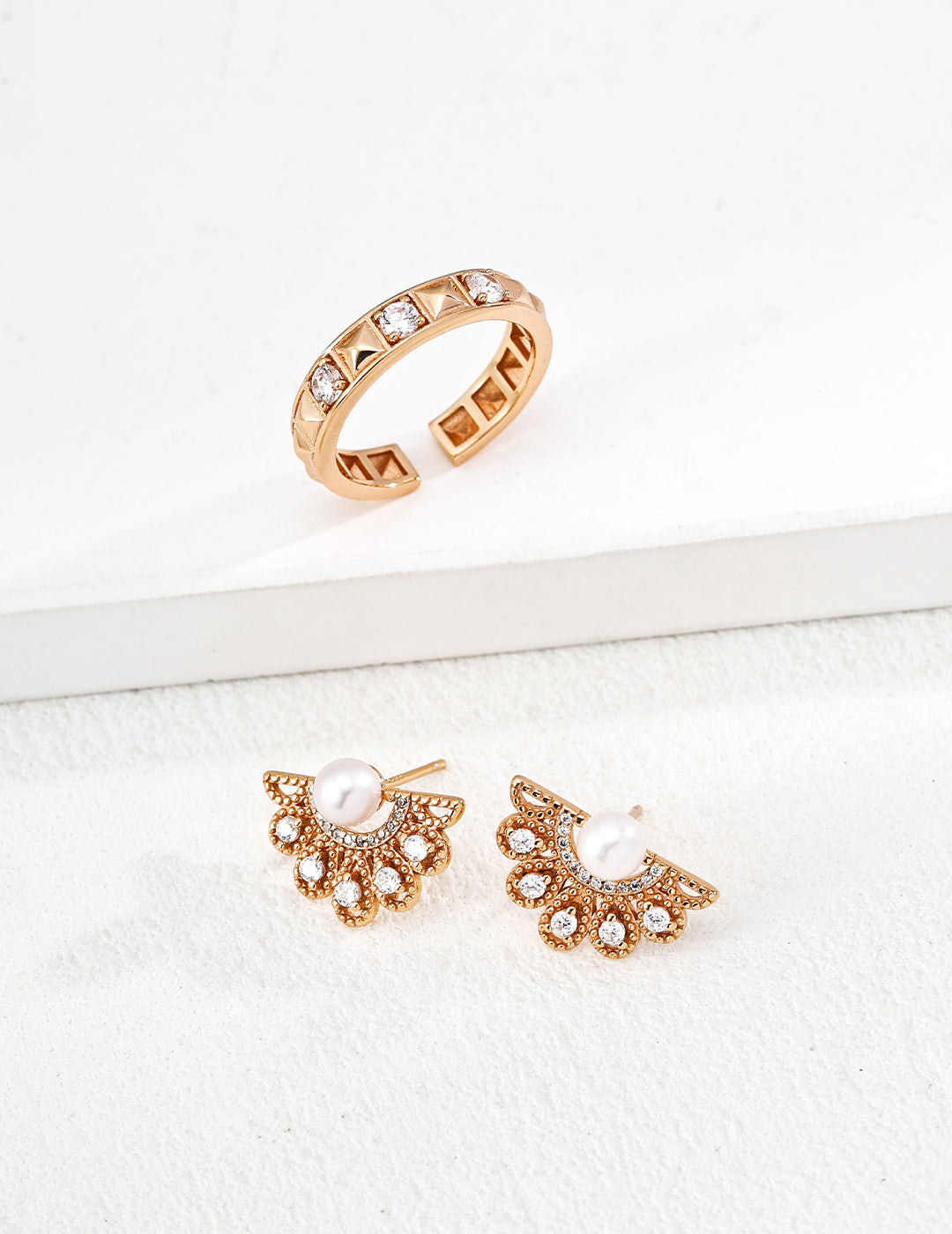 Geometric Zircon Open Ring with Stud Detail