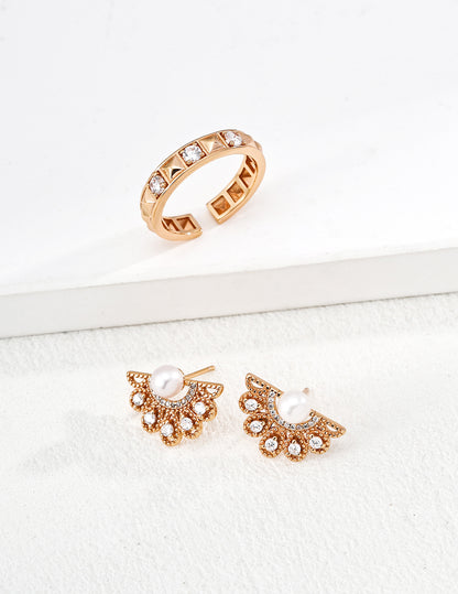 Geometric Zircon Open Ring with Stud Detail