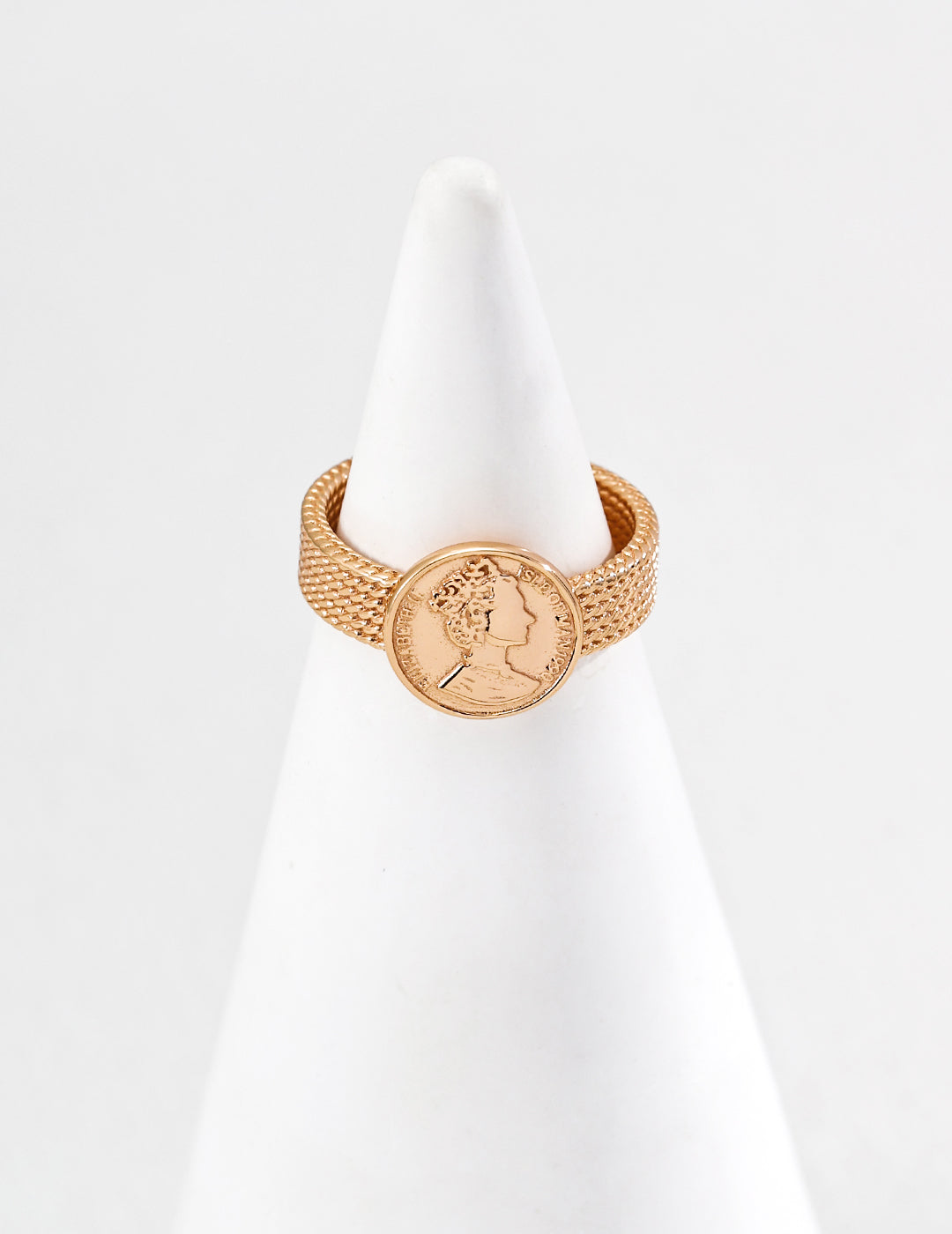 Vintage Coin Textured Ring – Gold Statement Band