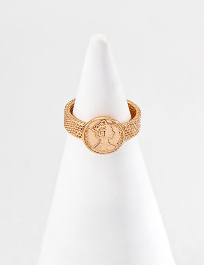 Vintage Coin Textured Ring – Gold Statement Band