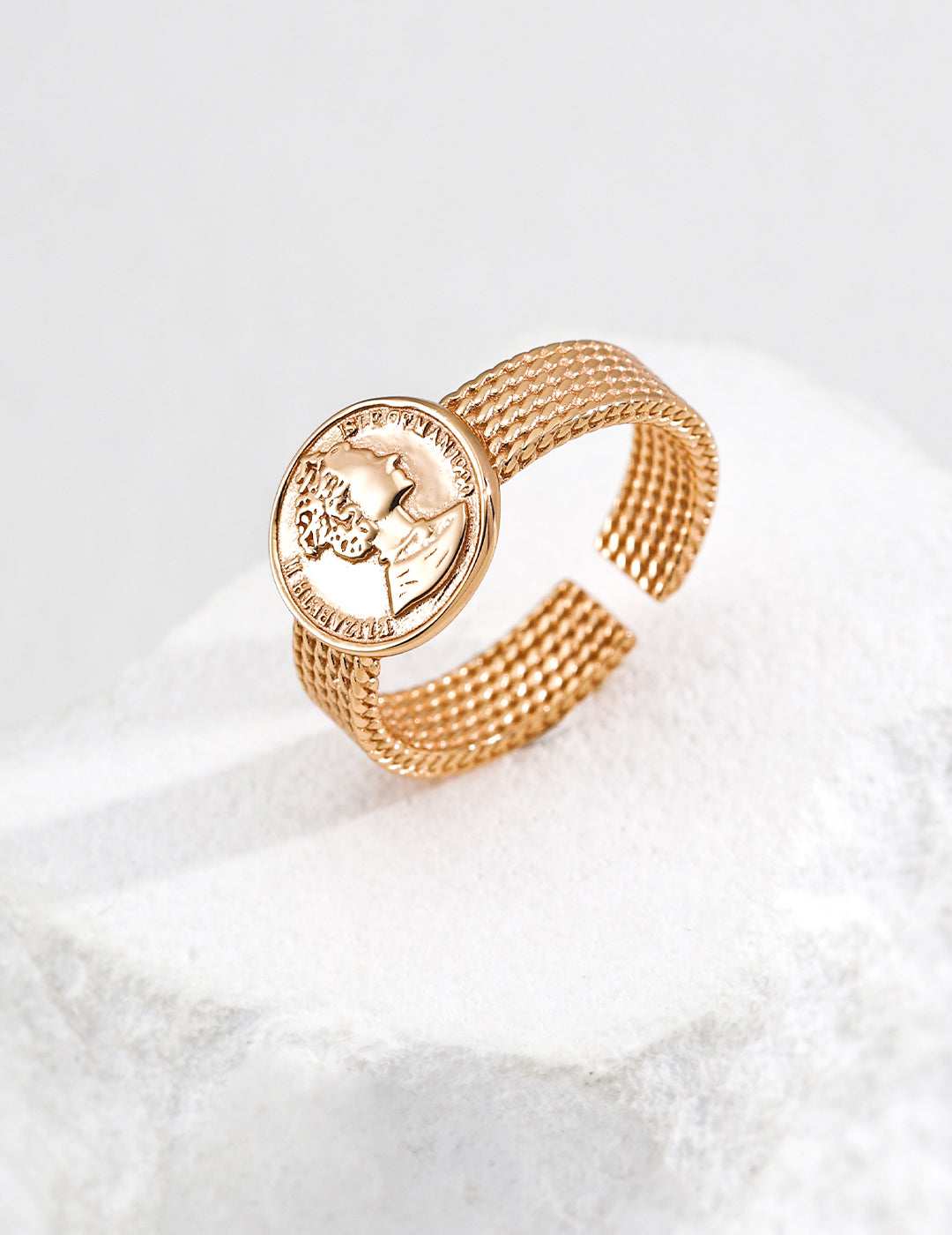 Vintage Coin Textured Ring – Gold Statement Band
