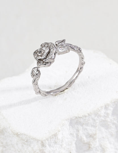 Floral Zircon Open Ring – Delicate Gold Flower Ring
