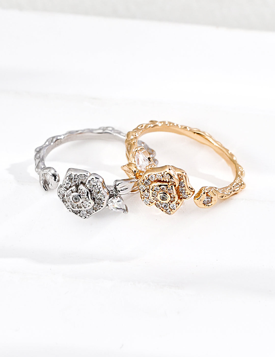 Floral Zircon Open Ring – Delicate Gold Flower Ring