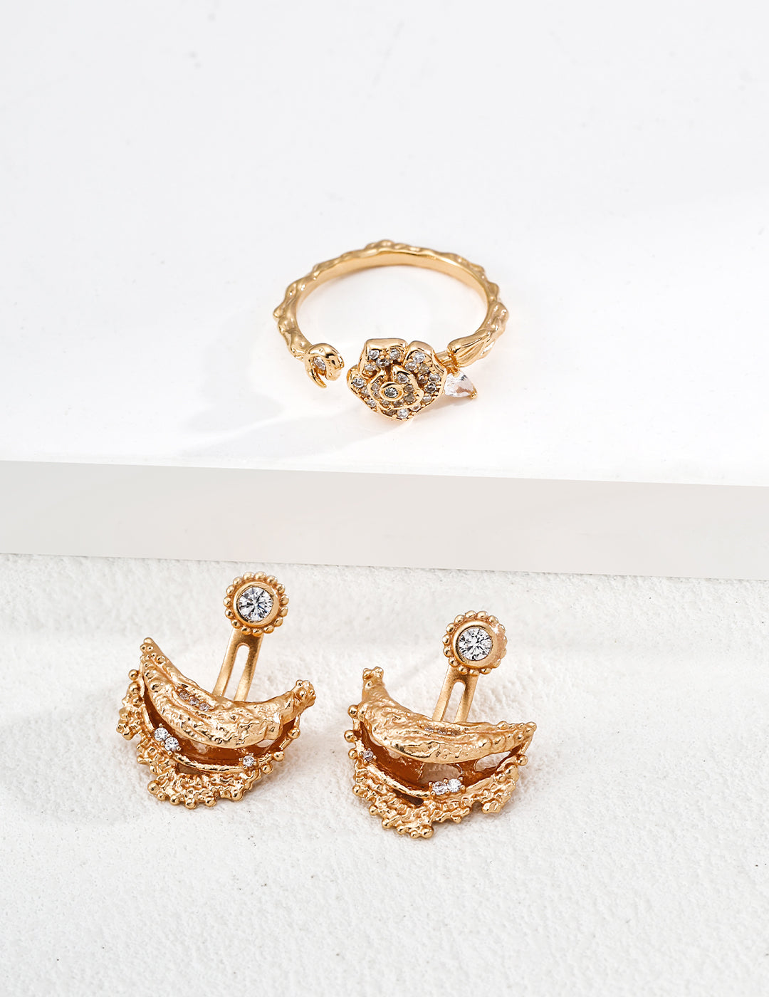 Floral Zircon Open Ring – Delicate Gold Flower Ring
