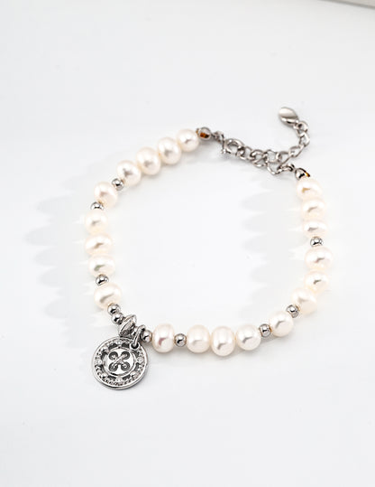 Pearl Charm Bracelet with Gold Accent