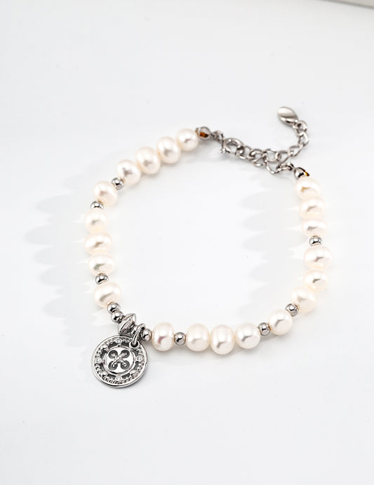 Pearl Charm Bracelet with Gold Accent