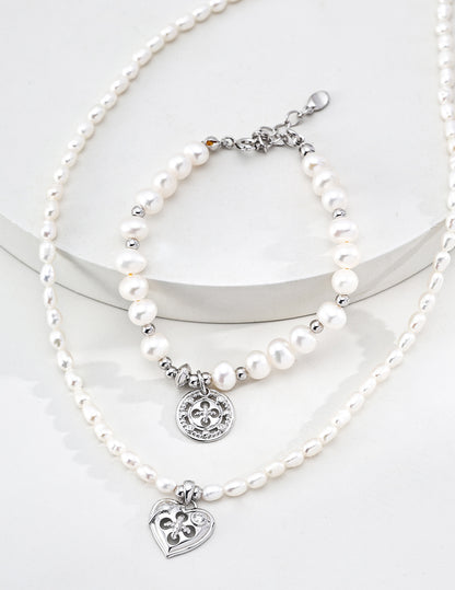 Pearl Charm Bracelet with Gold Accent
