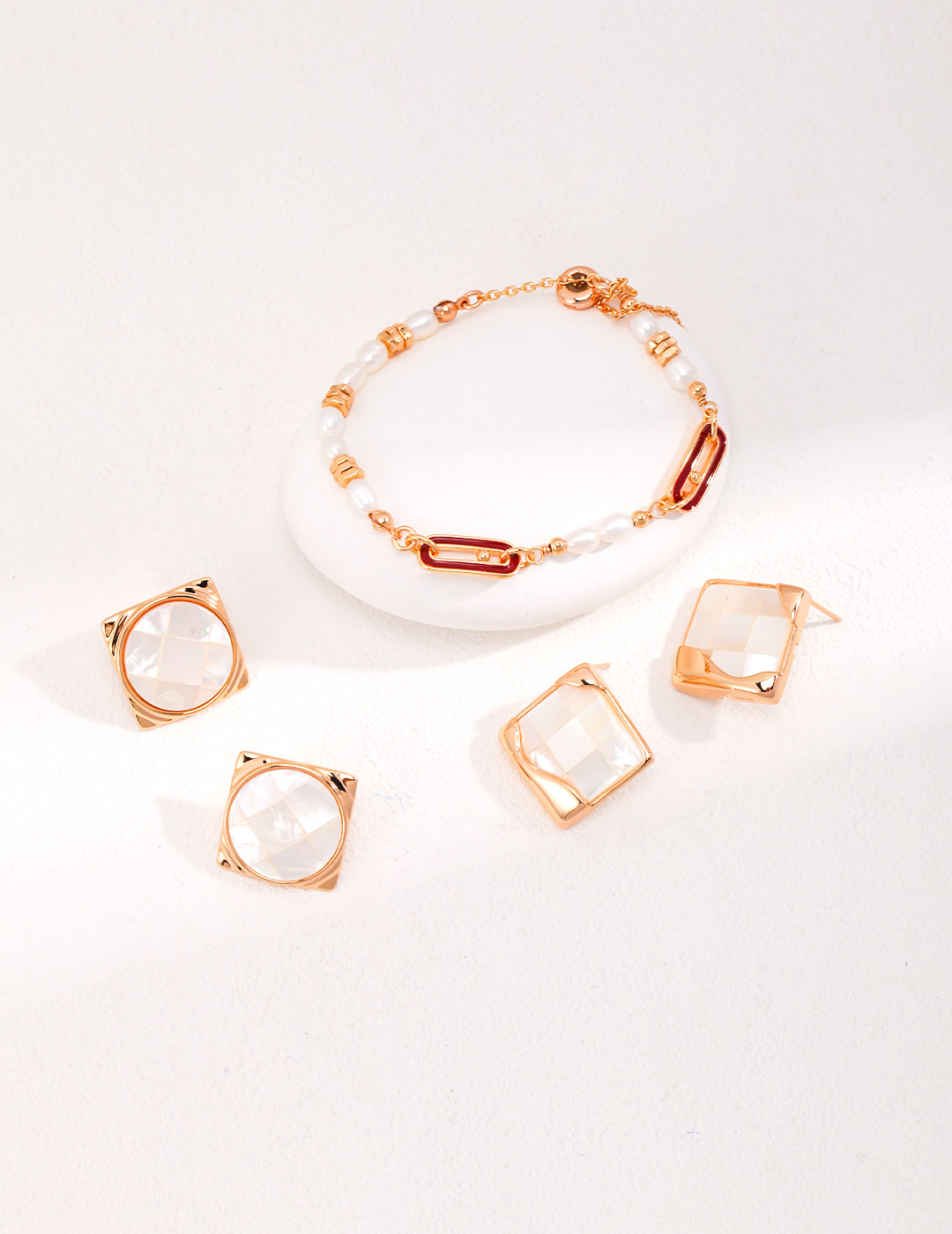 Geometric Shell Stud Earrings