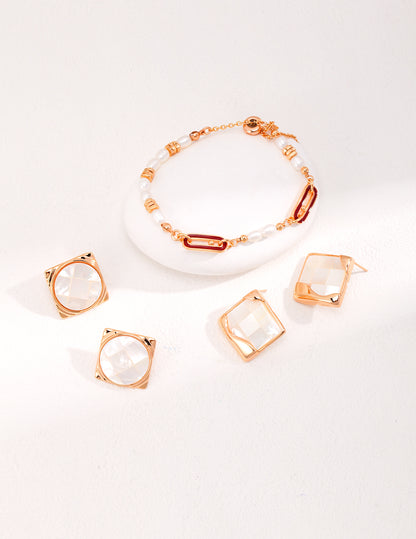 Geometric Shell Stud Earrings