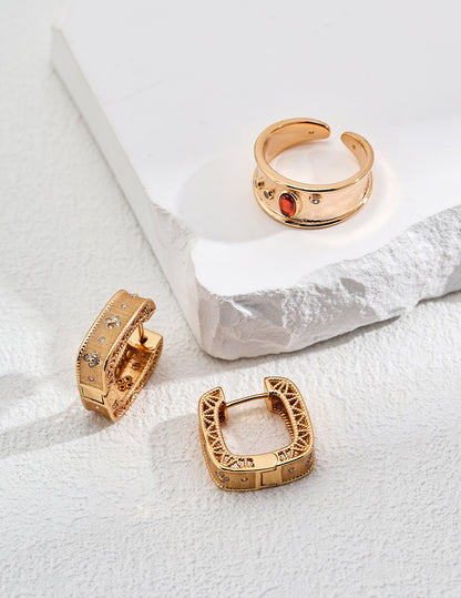 Vintage Gold Textured Hoop Earrings