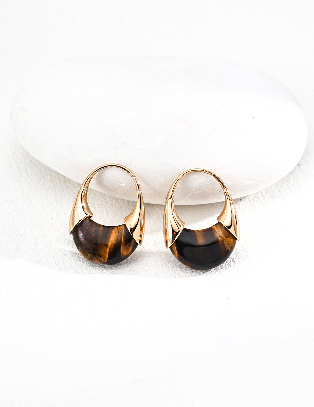 Tiger Eye Gold Hoop Earrings