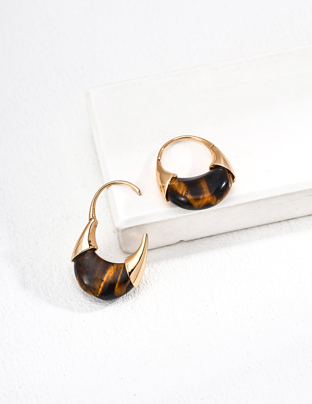 Tiger Eye Gold Hoop Earrings