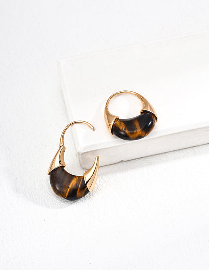 Tiger Eye Gold Hoop Earrings