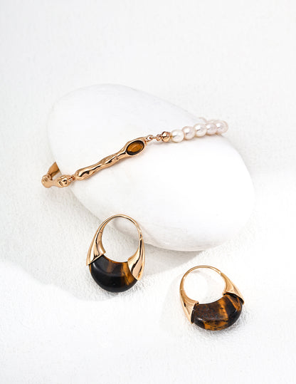 Tiger Eye Gold Hoop Earrings